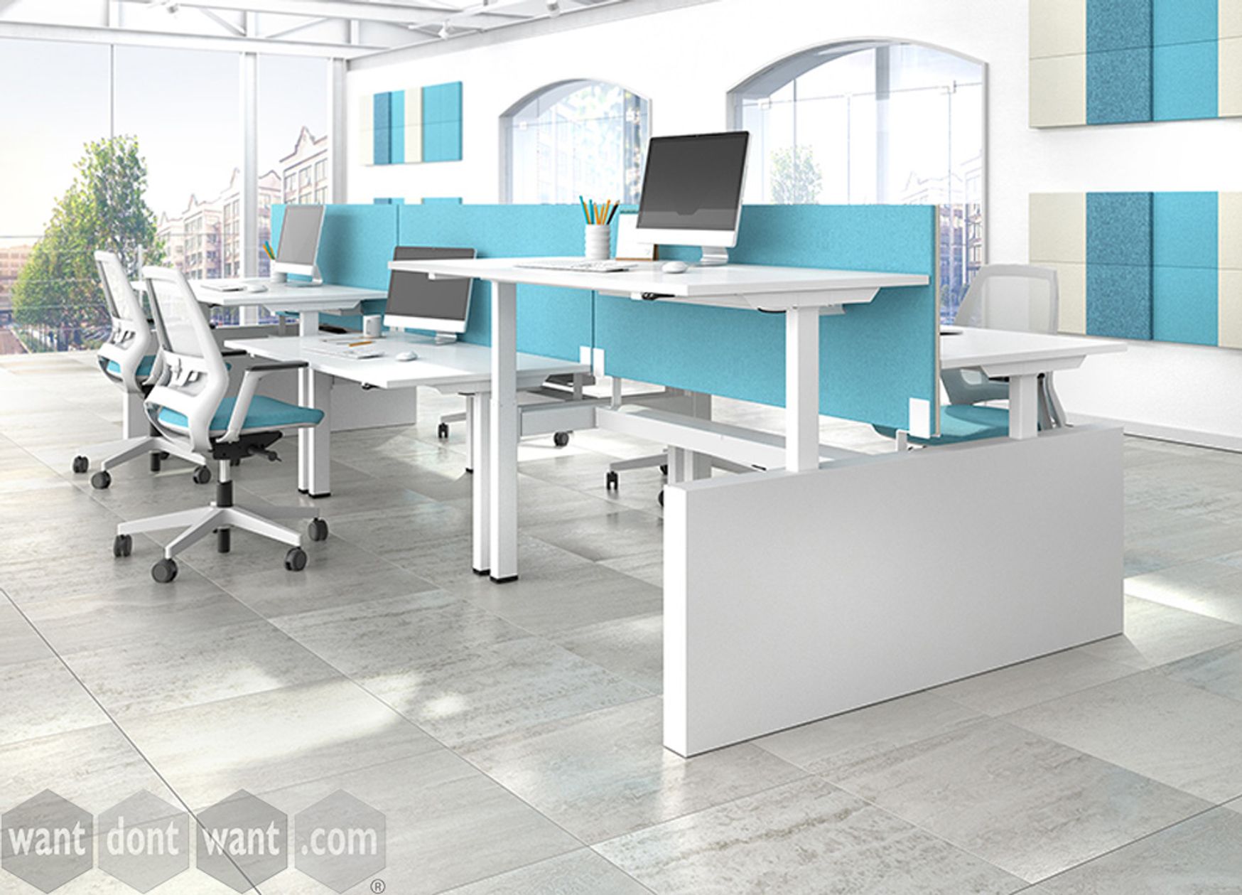 Electric Back-To-Back Sit/Stand Height Adjustable Desks with Panel End