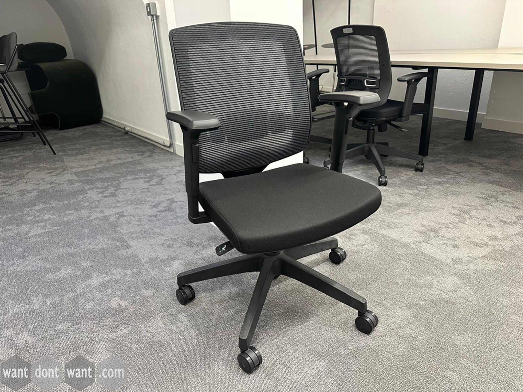 Used black operator chairs with mesh back and lumbar support