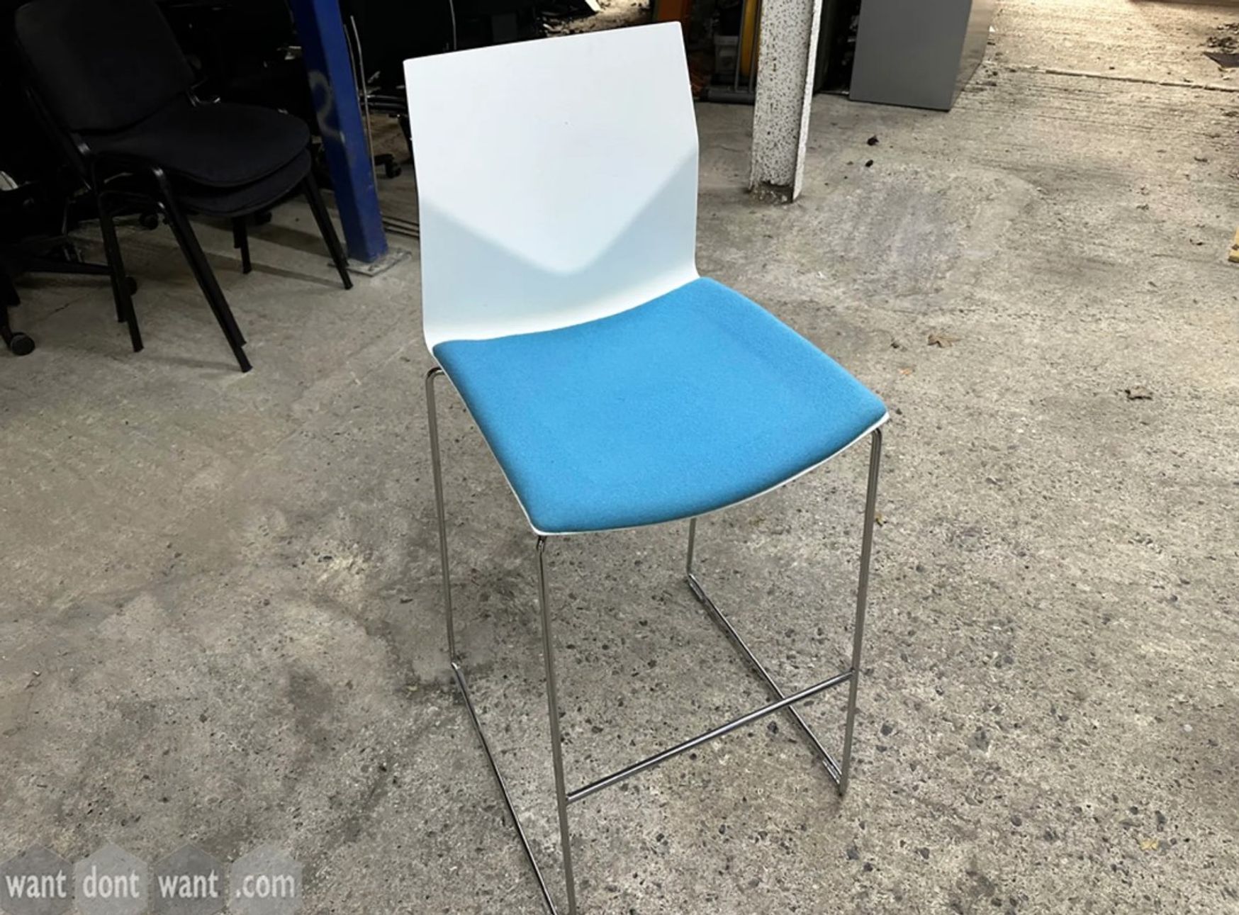 Used Strand + Hvass stools with blue fabric seat