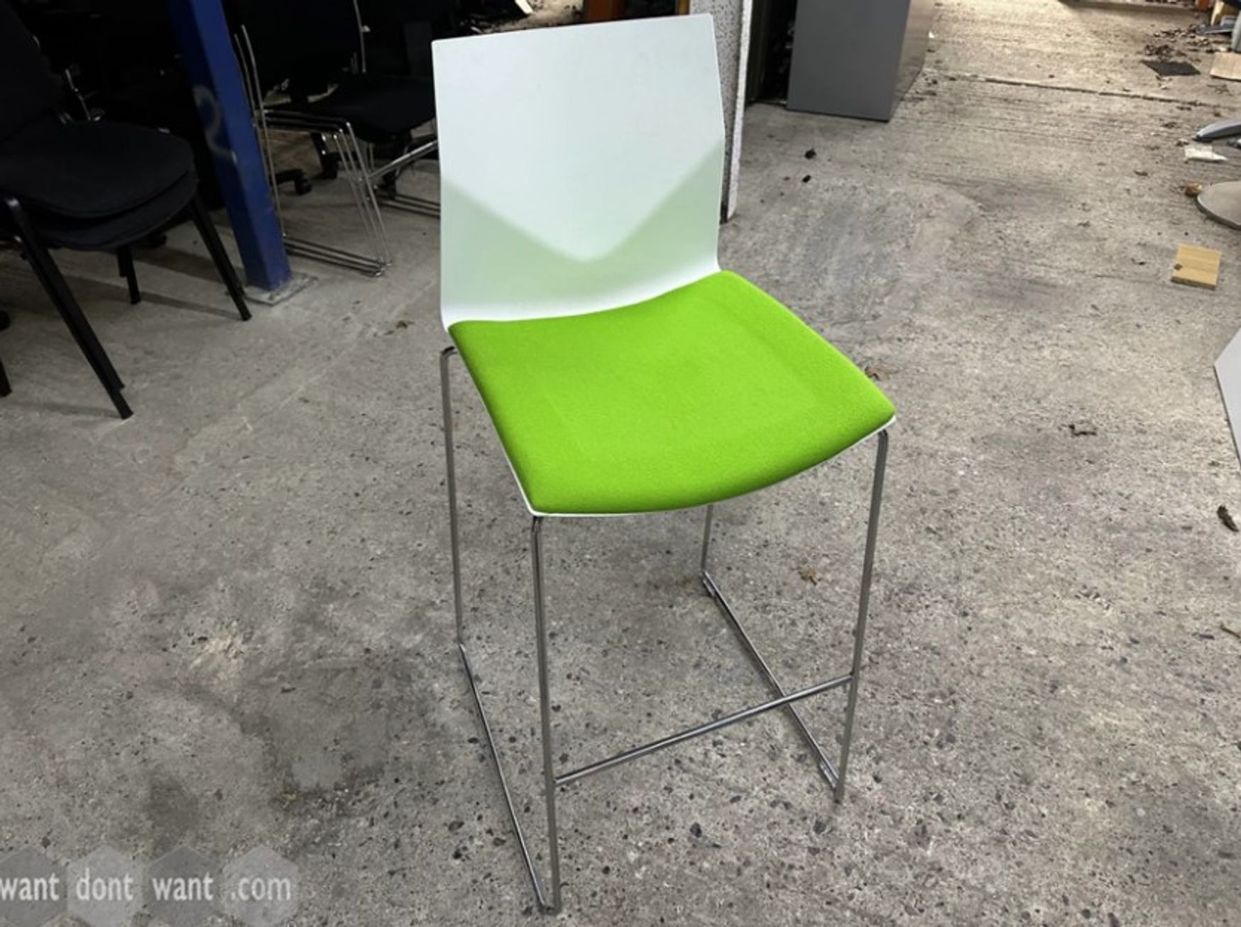 Used Strand + Hvas stools with green fabric seat