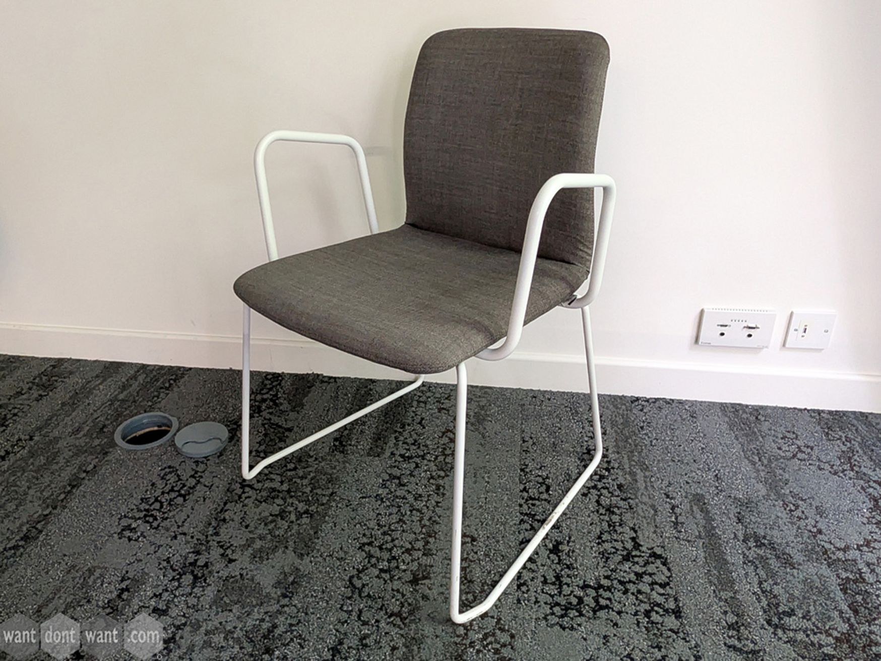 Used Boss Design Arran grey chair with white sled frame and arms
