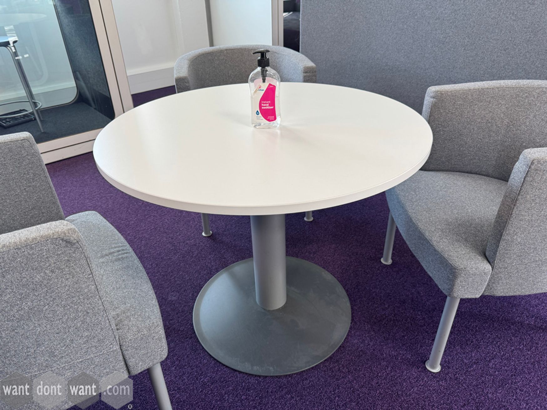 Used 900mm white circular table with grey column base