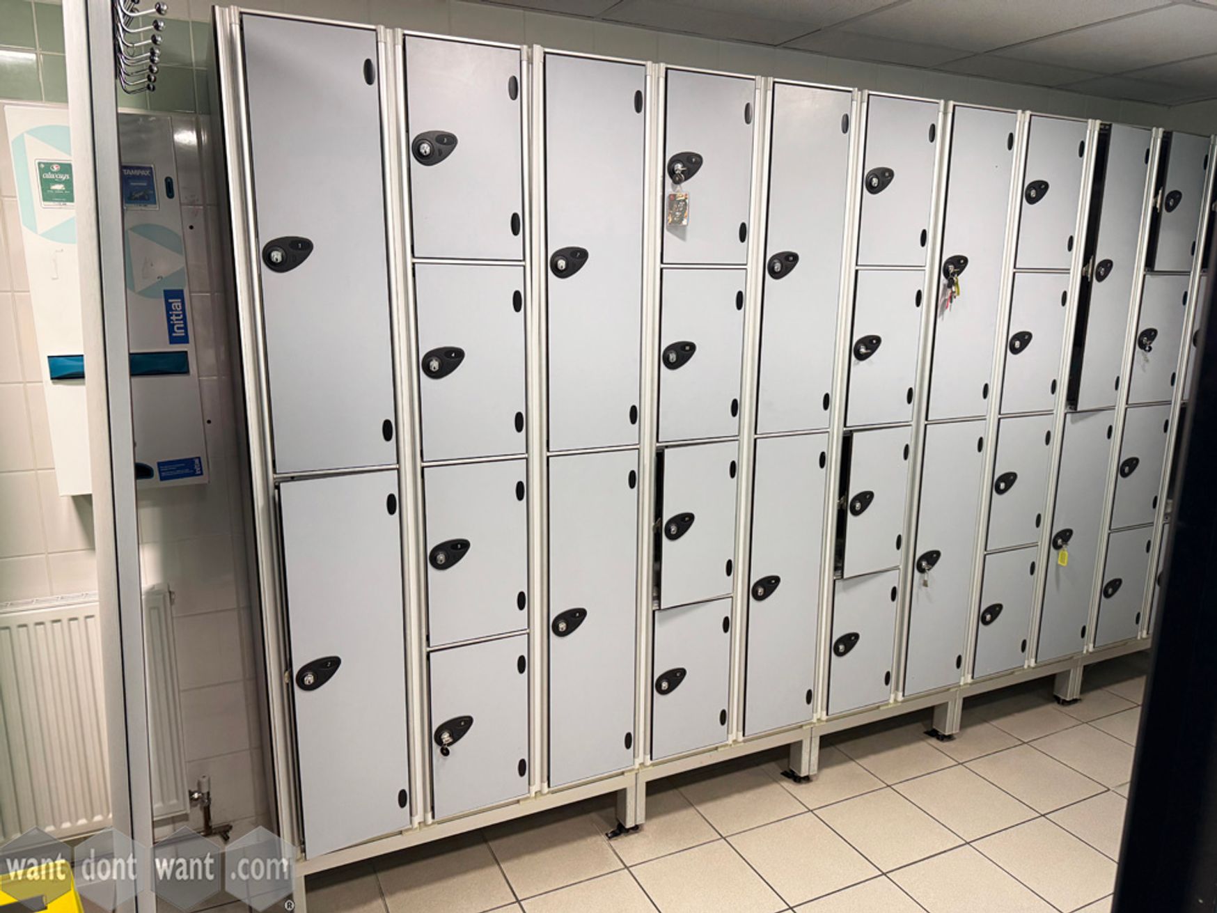 Used multi-door lockers in grey metal