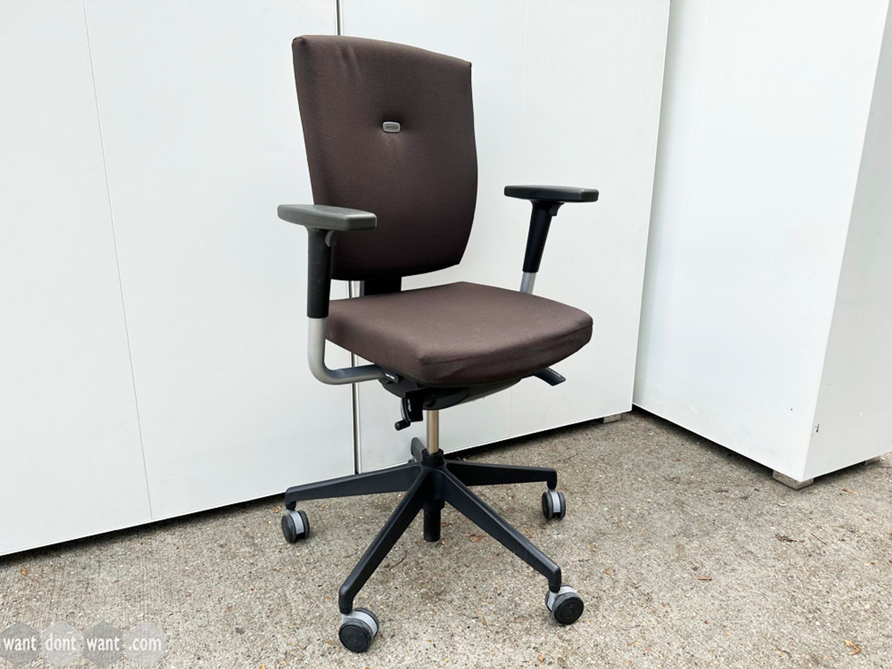 Used Senator 'Sprint' task chairs upholstered in brown fabric.