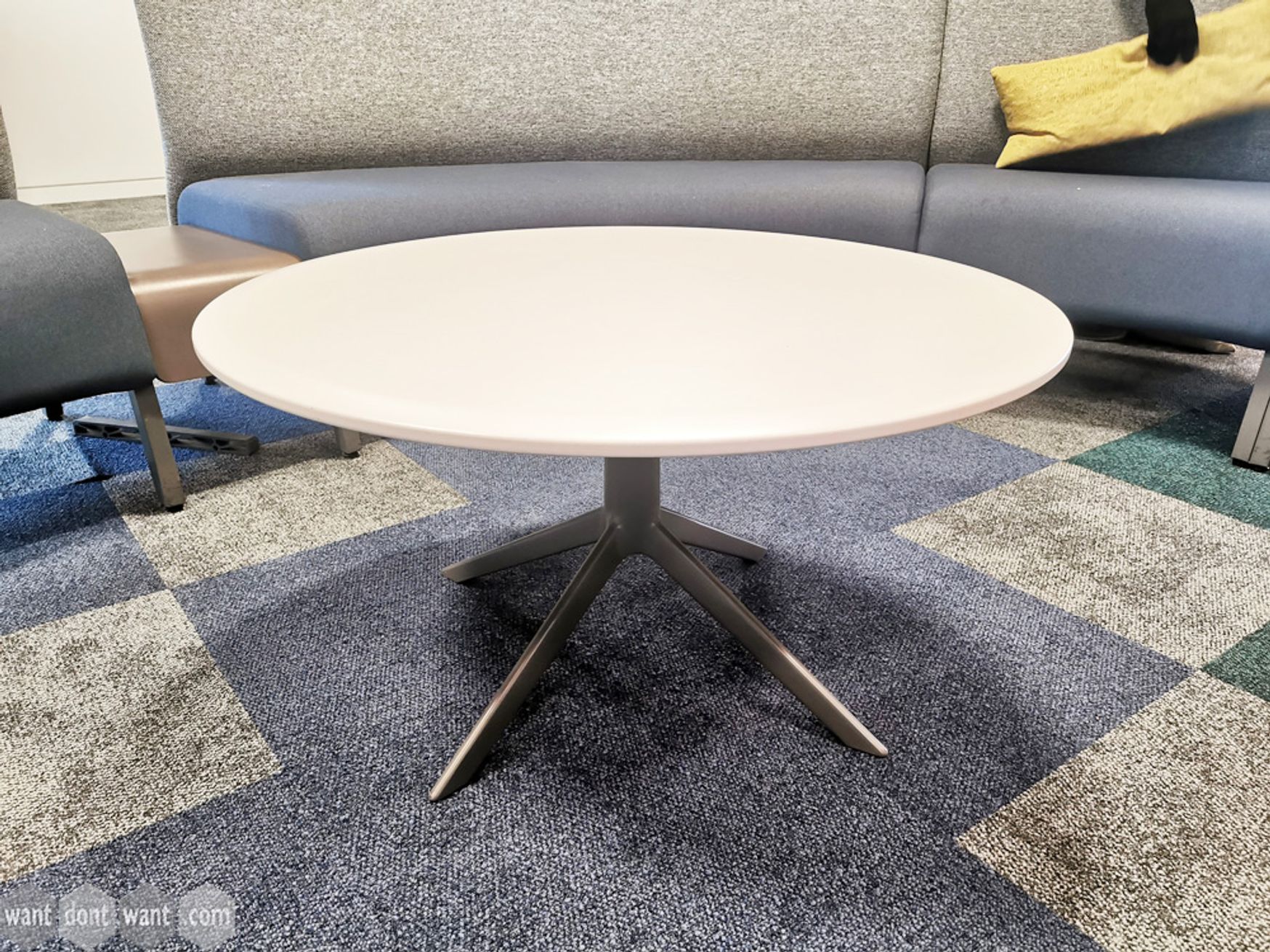 Used white circular 'Teknion' coffee table 900mm diameter.