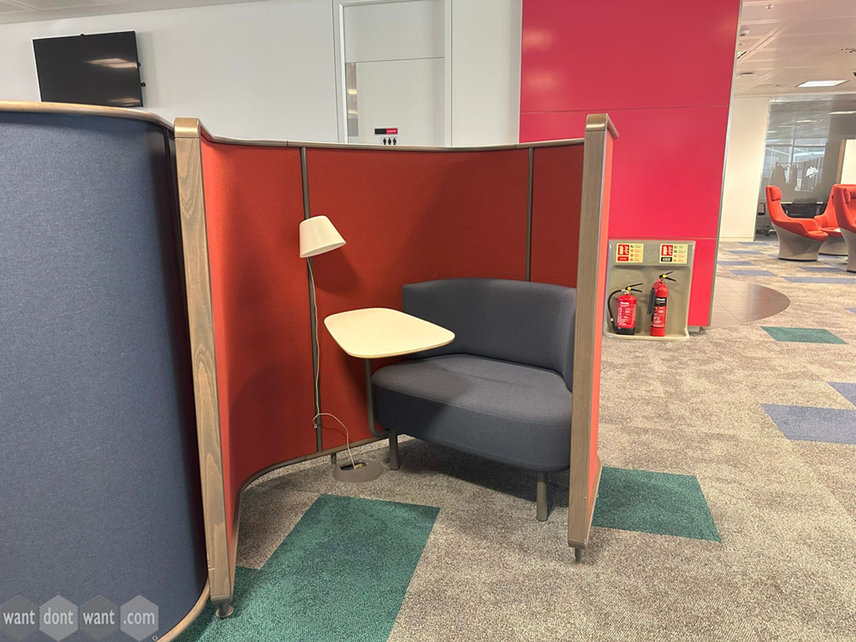 Used Teknion Zone Enclosure modules with sofa and tablet table