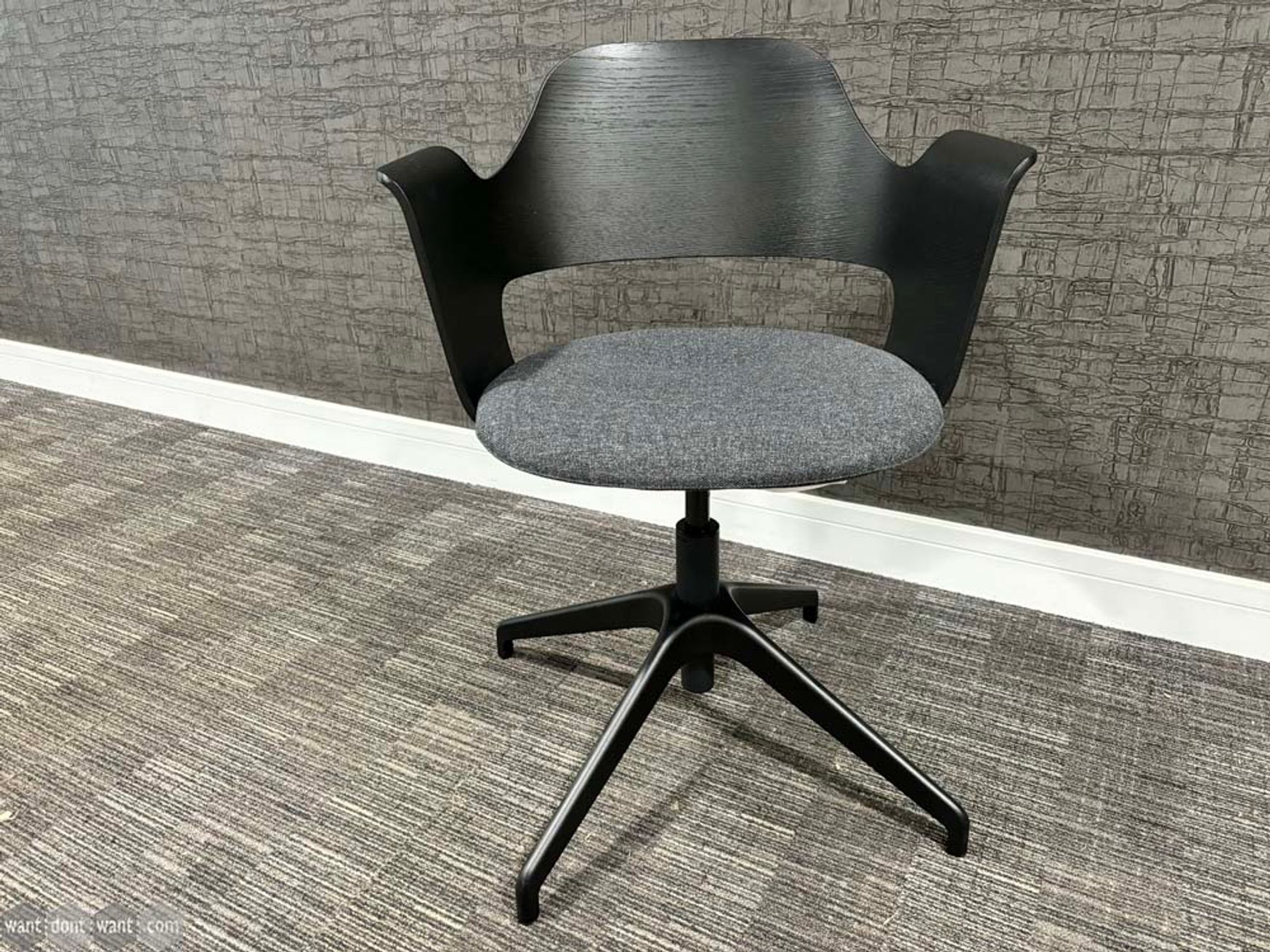 Used Meeting Chair with Wooden shell and Grey Fabric Seat Pad
