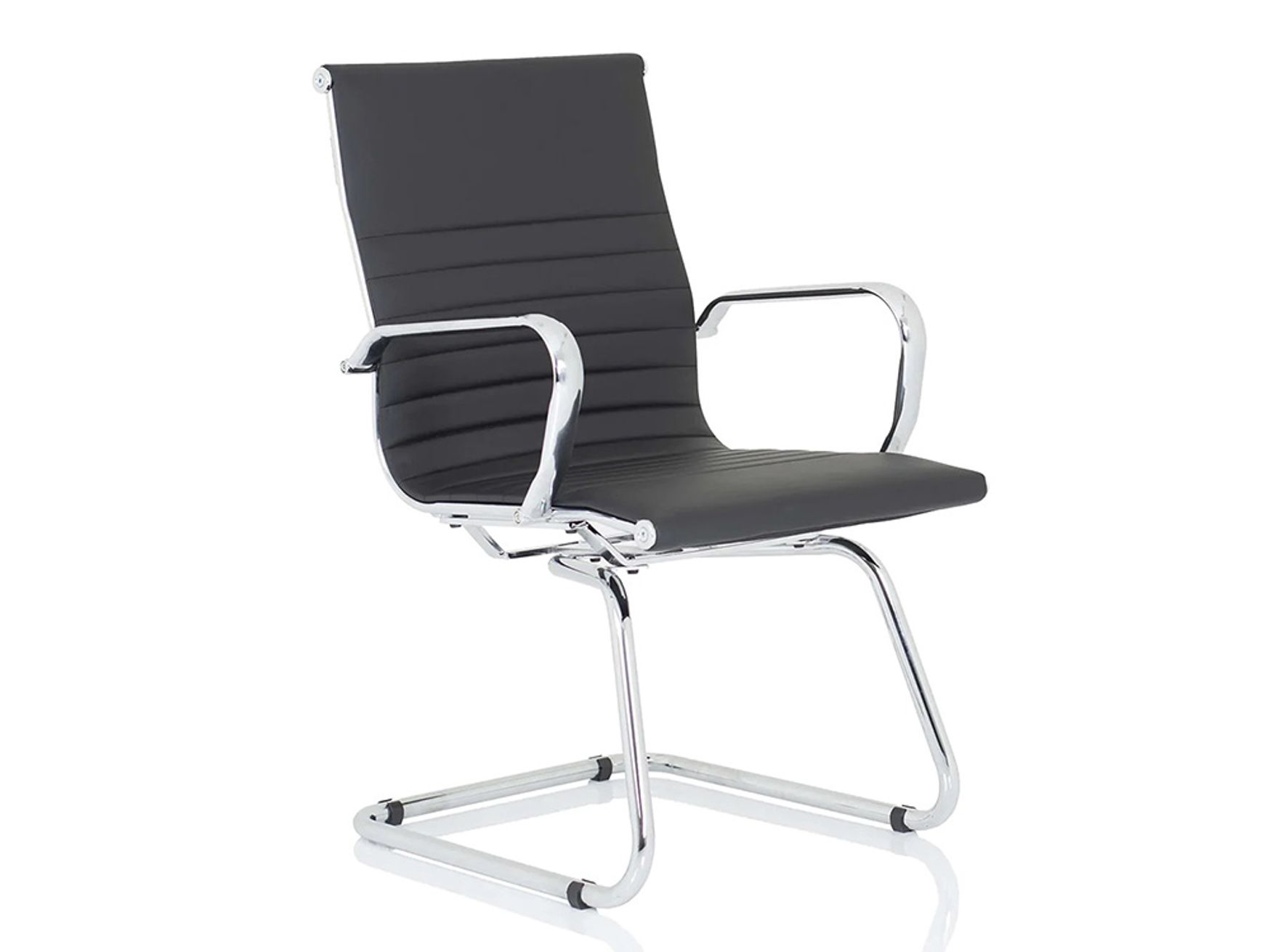 Brand New Chrome Cantilever Meeting Boardroom Chairs in Black Faux Leather