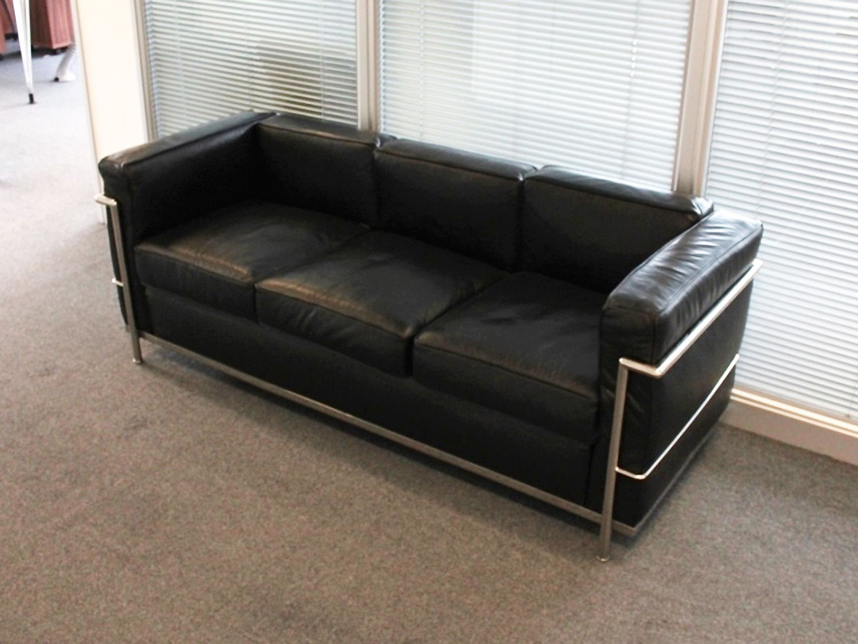 Used Black 3 Seater Sofa With Chrome Frame