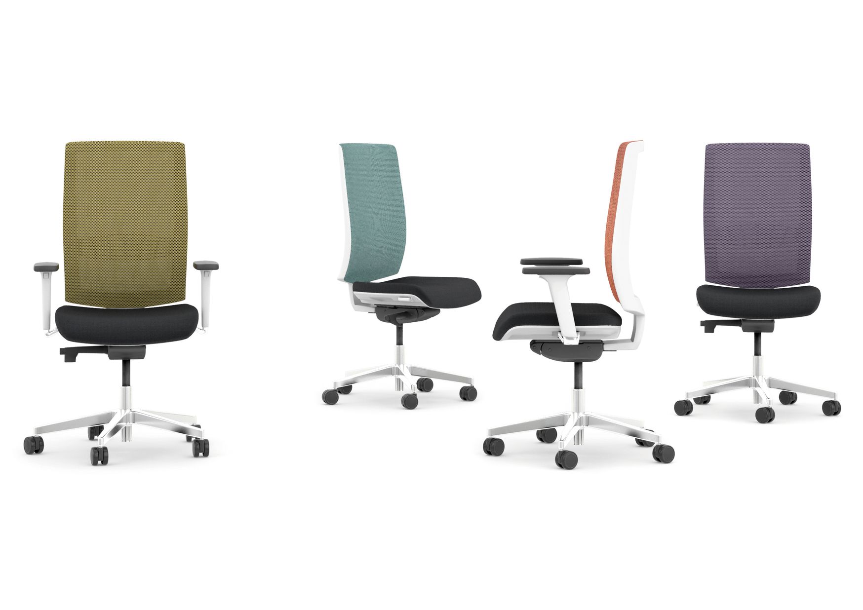 High-back task chairs with white frame