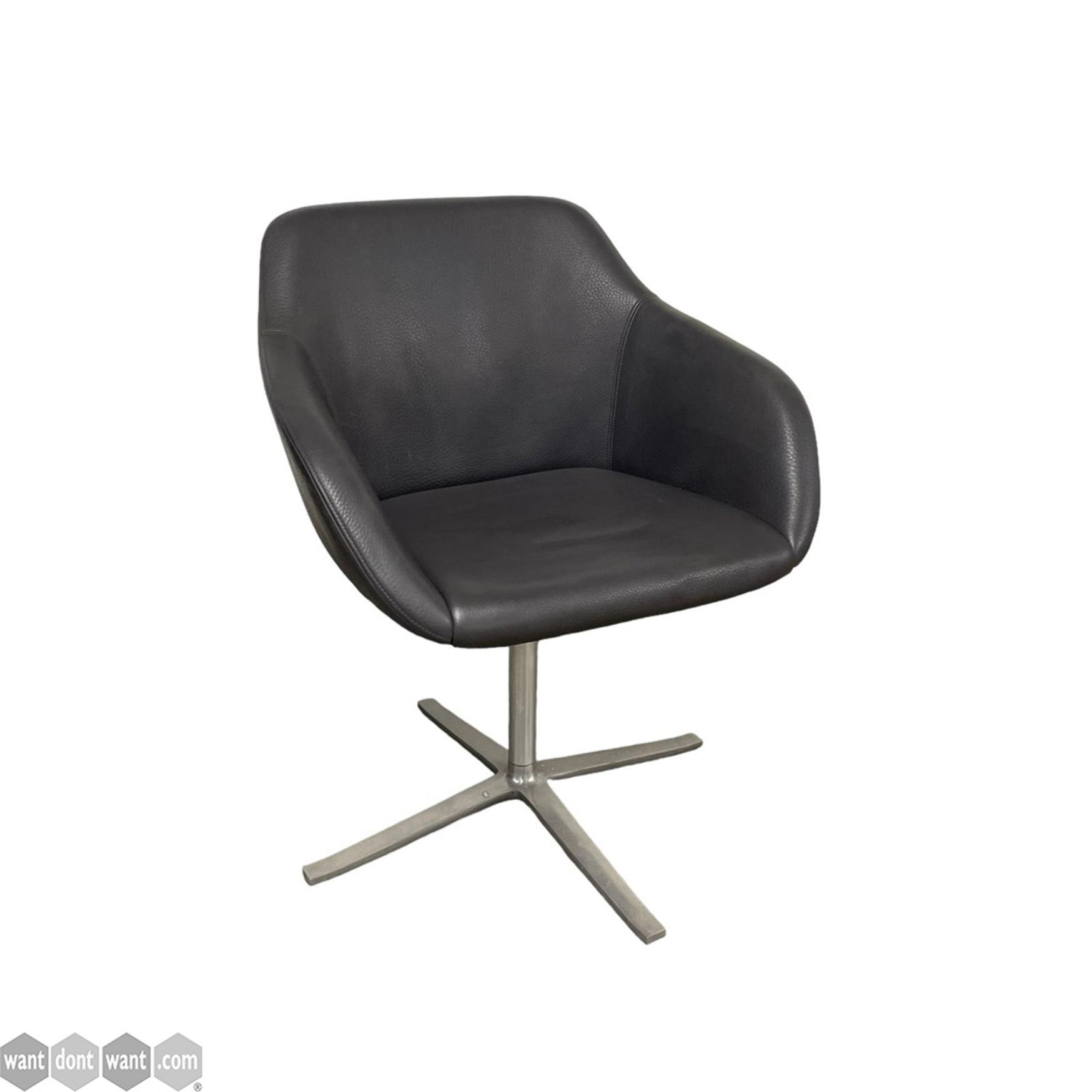 Used Walter Knoll 'Turtle' lounge chair upholstered in black hide.