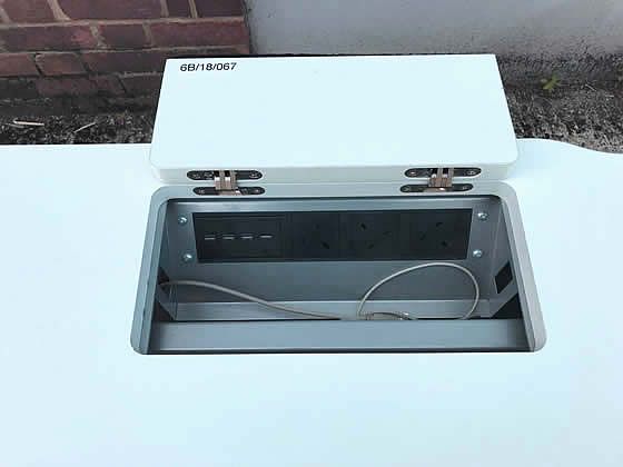 Further image of the White Single Freestanding Desks with Sliding Tops and Lift-Up Cable Ports shown in the previous image