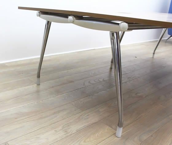 Further view of the Herman Miller Abak Bench Desks with Walnut Tops And Polished Frame shown in the previous photo