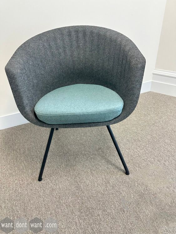 Used lounge/reception chairs upholstered in grey with aqua seat