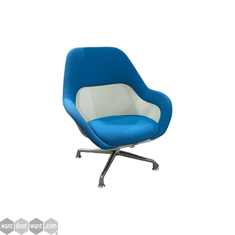 Used Coalesse 'SW1' conference chairs upholstered in blue and white fabric.