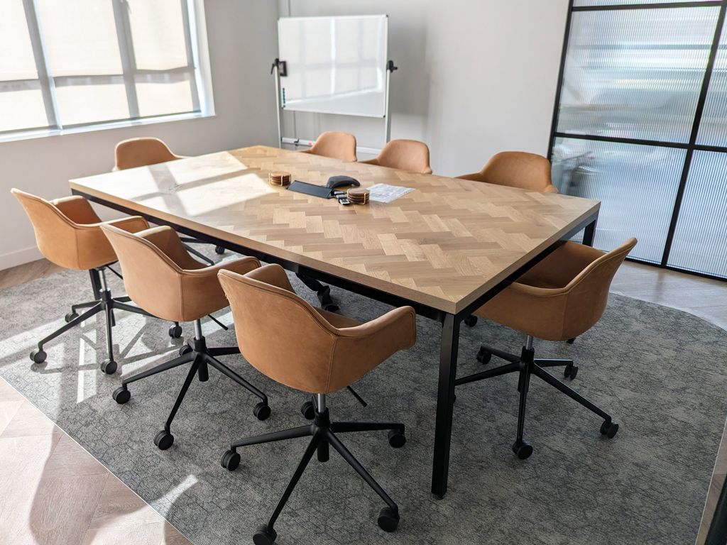 Used 2400mm Boardroom table with Oak Herringbone top and natural ply edge