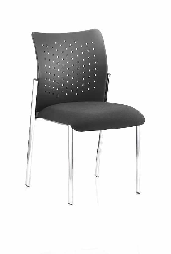 Modern stacking chair with perforated contoured lack and chrome legs