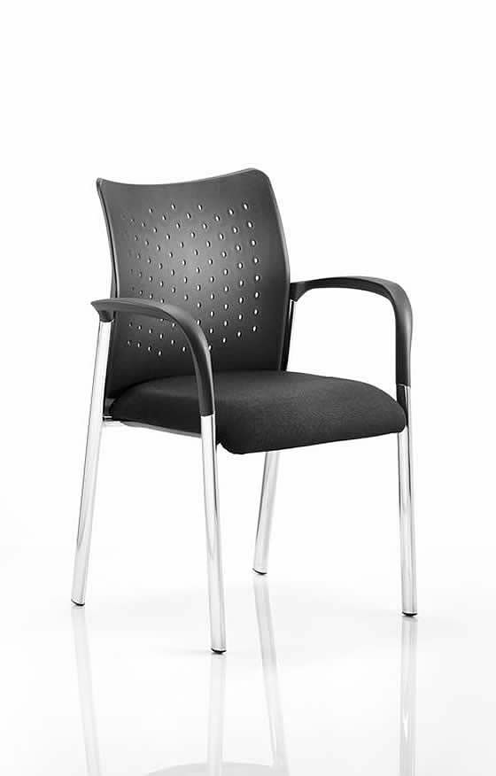 Modern stacking chair with perforated contoured back and chrome legs