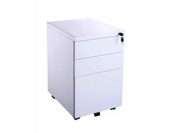 Brand new white metal 3-drawer locking pedestals from stock.