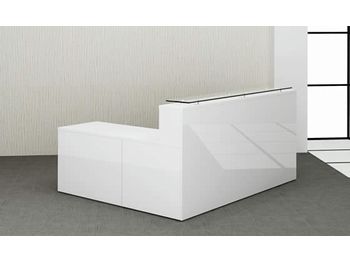 White gloss reception desk with a matching return unit from stock. 