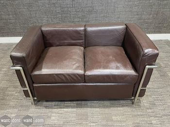 Used 1300mm Cassina LC2 style Sofa in brown leather