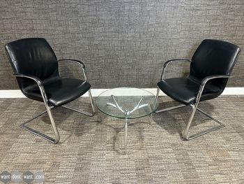 Used Drabert black leather cantilever chair