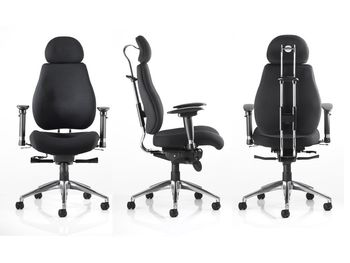 Chiro plus ultimate chair upholstered in black fabric with headrest
