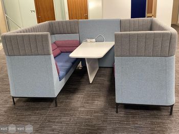 Used Allermuir Haven Meeting Booth in light blue and grey
