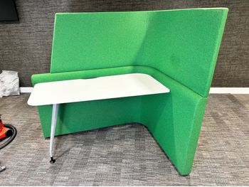 Used Orangebox corner desk units in green
