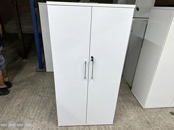 Used white double door cupboard with shelves