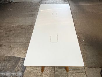 Used 2600mm Allermuir high table in white with power