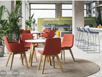 New chairs with wooden legs or chrome sled base