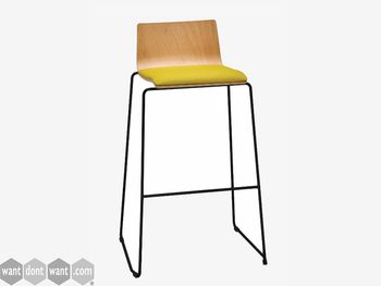 New stackable wooden bar stool with low backrest and upholstered seat