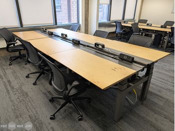 Used 1200mm electric sit-stand back-to-back desks with under desk storage