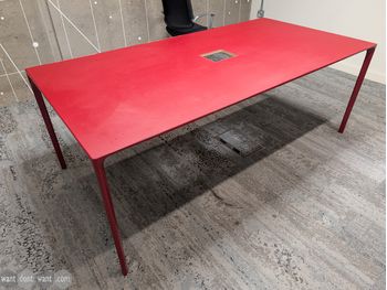 Used 2000mm meeting table with central cut-out in red