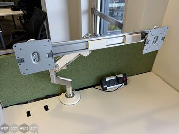 Used Humanscale Dual Monitor Arm with 2 VESA Plates Desk Clamp