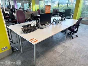 Used 1600mm Kinnarps white bench desks with grey pole legs