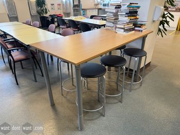 Used 1600mm high table with oak top and grey pole legs