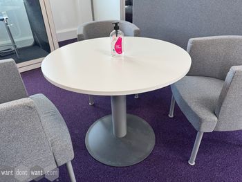 Used 900mm white circular table with grey column base