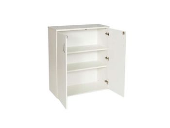 Mid-height white double door storage cupboard