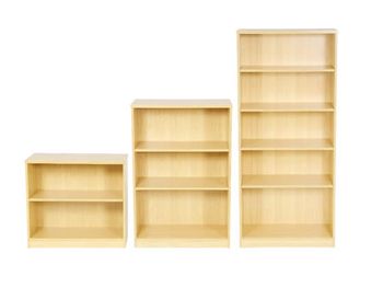 Open bookcases in 3 sizes - available in light oak or beech.