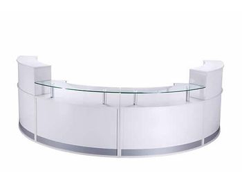 Modern brand new high gloss white reception desk.