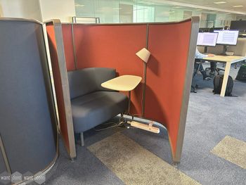 2 x Used Teknion Zone Enclosure modules with sofa and tablet table