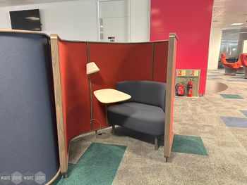Used Teknion Zone Enclosure modules with sofa and tablet table