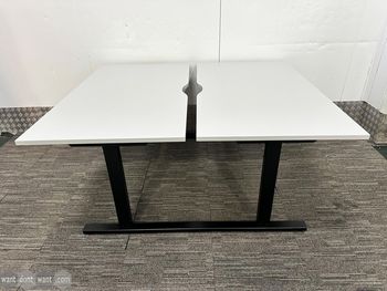 Used 1400mm back-to-back height adjustable sit stand desk with grey top