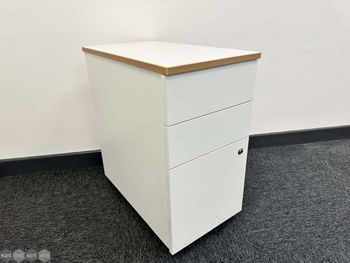 Used Senator Slim White MFC 3-Drawer Pedestals with Ply-Edged Tops