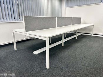 Used 1400mm Senator White Bench Desks with Screens & Cable Trays
