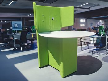 Used Fabric Media Wall with Table & Monitor