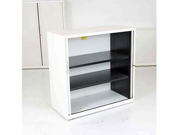 Further view of the White Mid Height Double Door Office Tambour Door Storage Cupboards shown in the previous image
