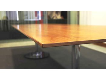 Further view of the top on the walnut veneer boardroom table shown in the previous image.